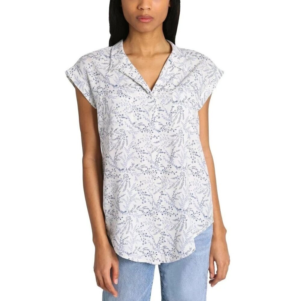 Jacks Girlfriend Women's XXL Blue Floral Print Rayon Sleeveless Button up N0920